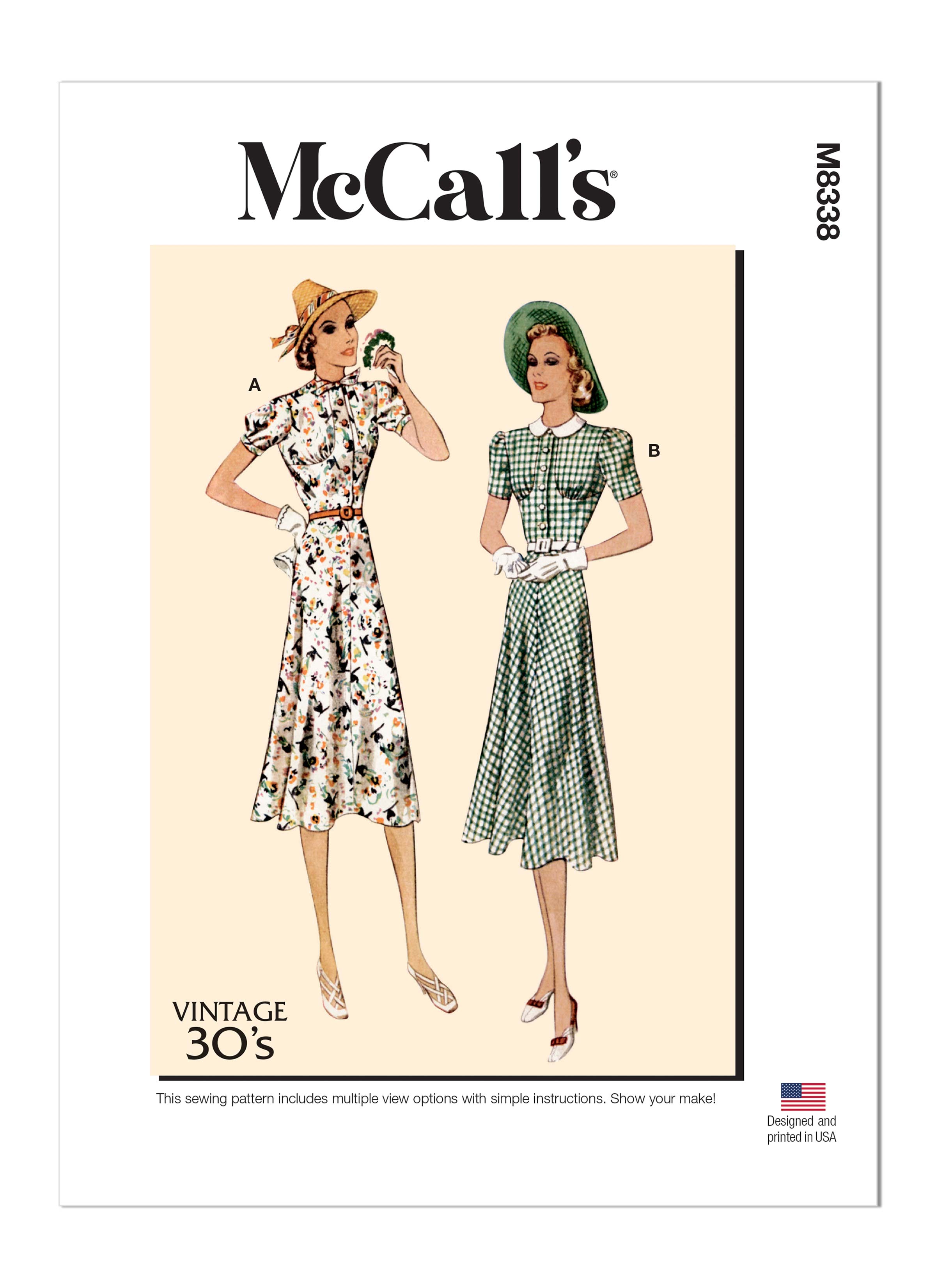 McCall's Sewing Pattern M8338 Misses' Vintage Dresses and Belt from Jaycotts Sewing Supplies