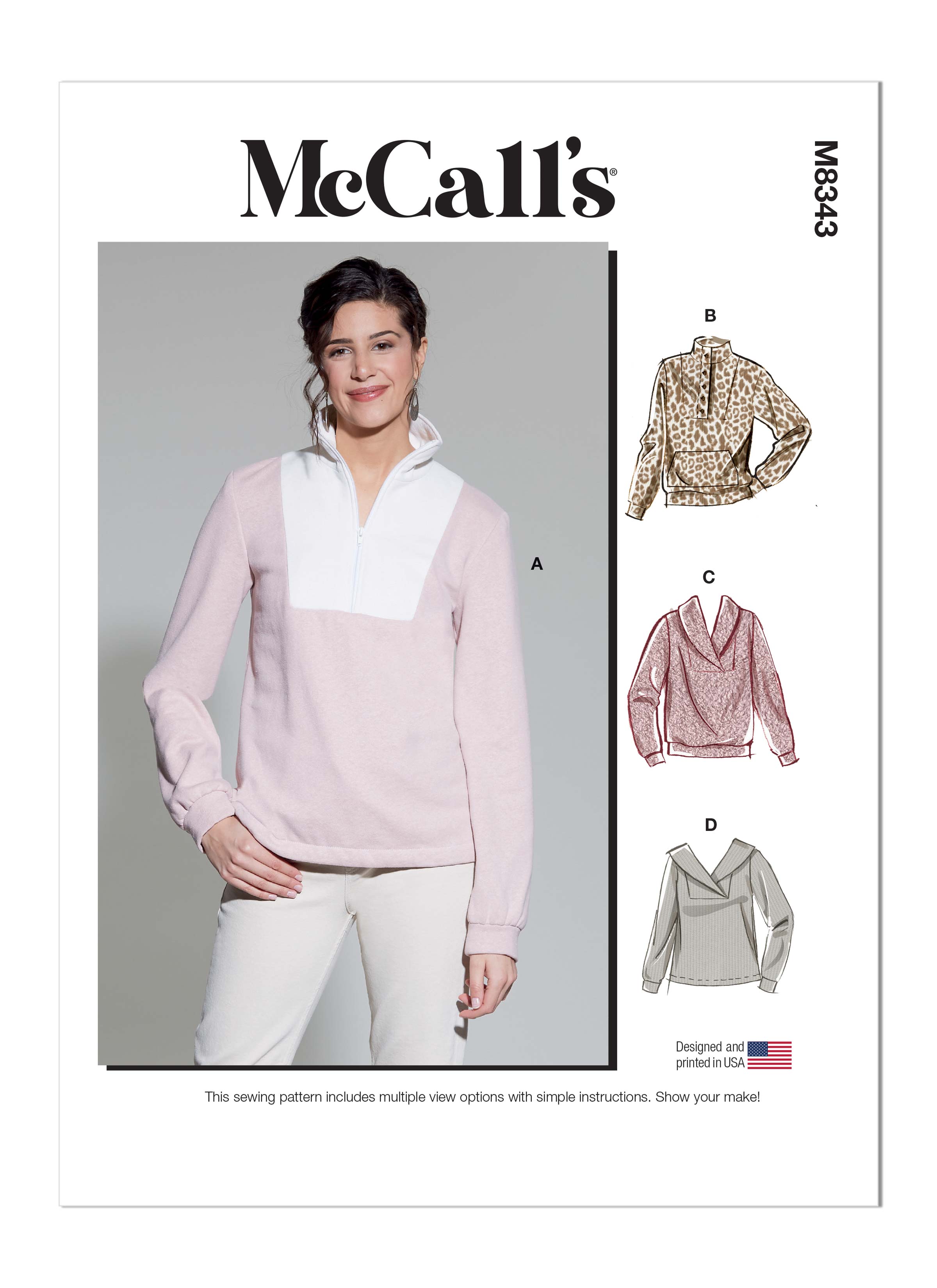 McCall's Sewing Pattern M8343 Misses' Pull-Over Top from Jaycotts Sewing Supplies