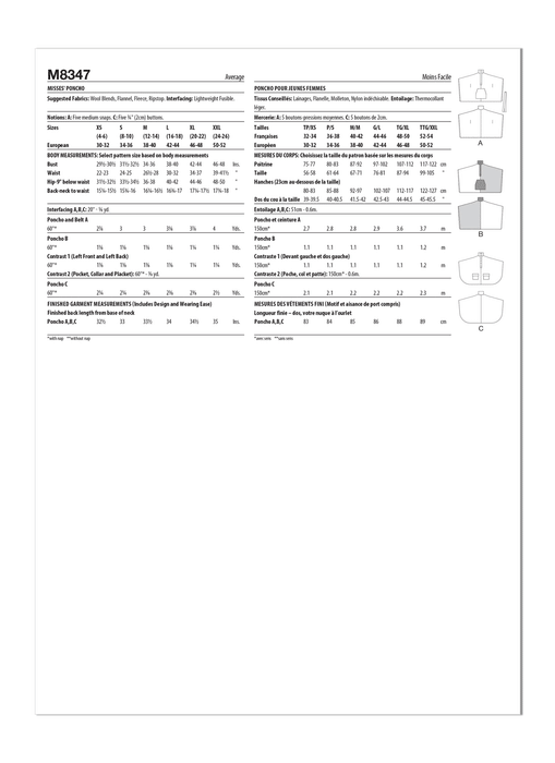 McCall's Sewing Pattern M8347 Misses' Poncho from Jaycotts Sewing Supplies