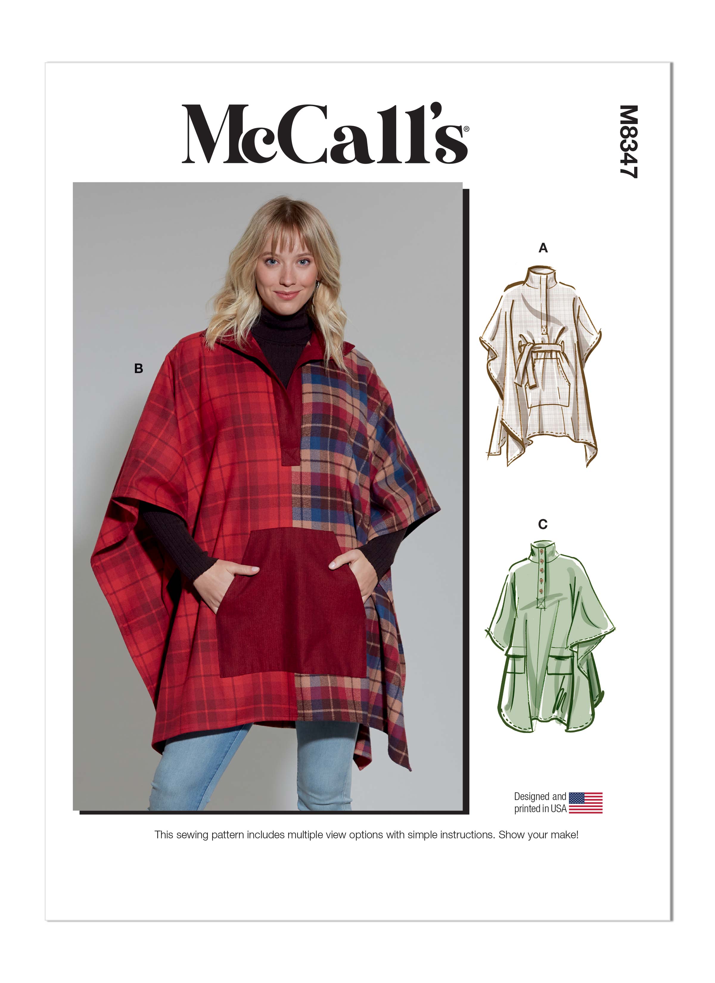 McCall's Sewing Pattern M8347 Misses' Poncho from Jaycotts Sewing Supplies