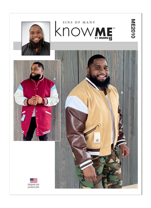 Know Me sewing pattern 2010 Men's Varsity Bomber Jacket by Sins of Many from Jaycotts Sewing Supplies