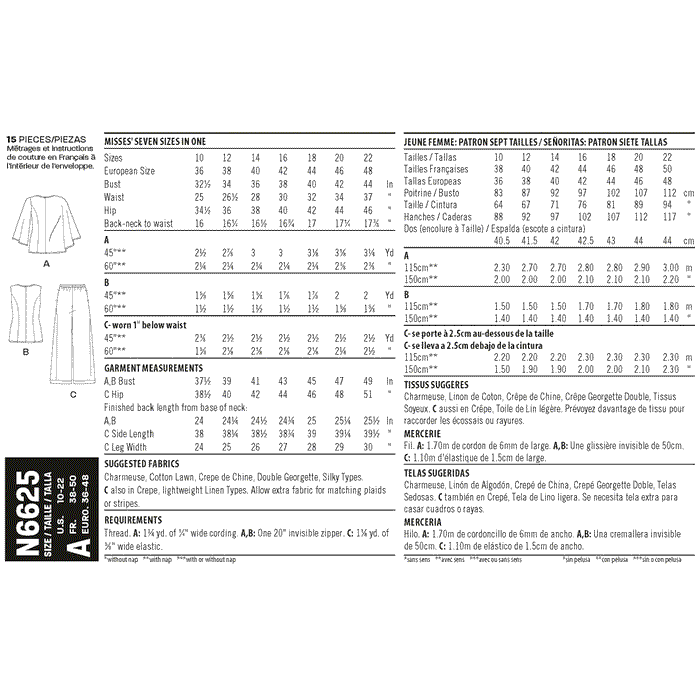 New Look Sewing Pattern 6625  Tops And Pull On Pants from Jaycotts Sewing Supplies