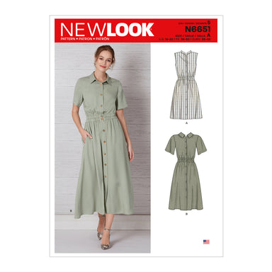 New Look Sewing Pattern 6651  Button Front Dress With Elastic Waist from Jaycotts Sewing Supplies