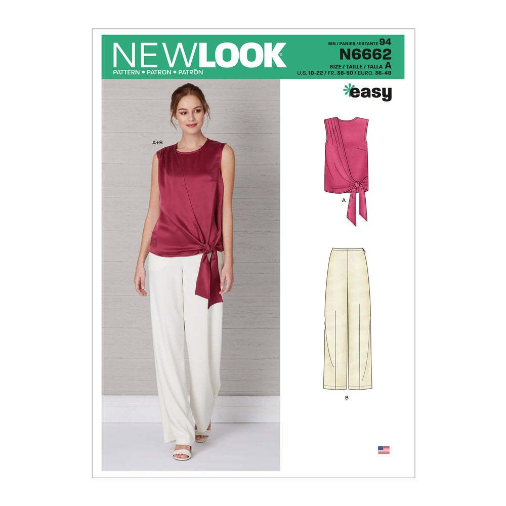 New Look Sewing Pattern 6662  Drape Top and Wide Leg Pants from Jaycotts Sewing Supplies