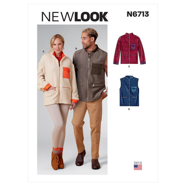 New Look Sewing Pattern 6713 Unisex Zippered Jacket and Vest from Jaycotts Sewing Supplies