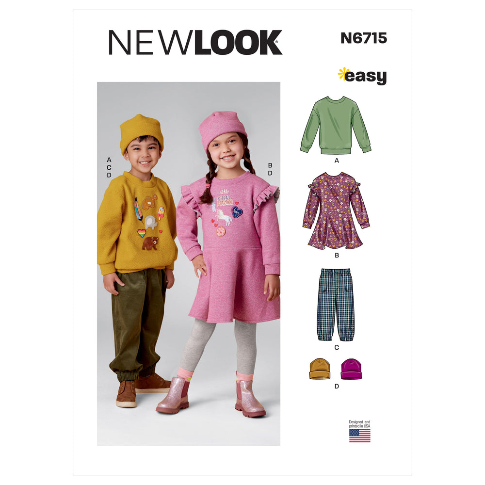 New Look Sewing Pattern 6715 Children's Top, Pants, Dress and Hat from Jaycotts Sewing Supplies