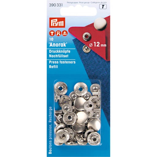 Prym 390331 Silver press fasteners 12mm medium - refill from Jaycotts Sewing Supplies