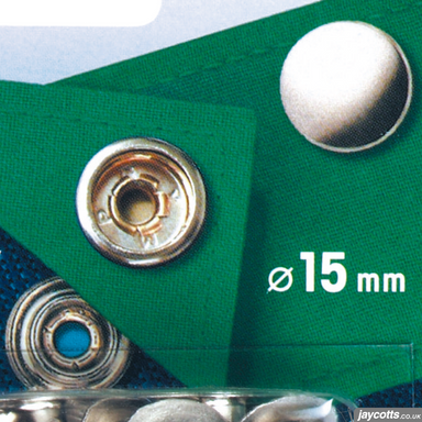 View of Prym 390260 Metal Press Fasteners 15mm Silver | pack of 100 from Jaycotts Sewing Supplies