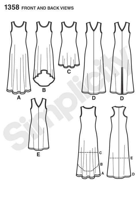 Simplicity Pattern 1358 Misses' Knit Dresses + Neckline Variations | EASY from Jaycotts Sewing Supplies