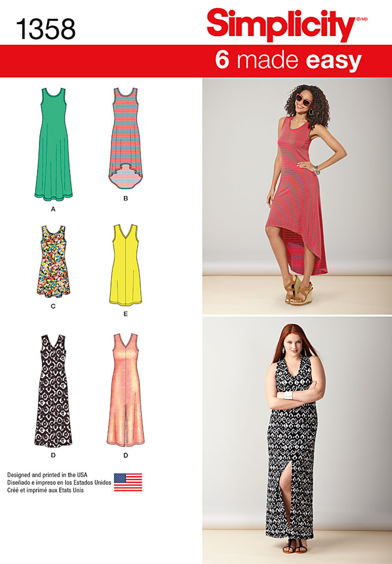 Simplicity Pattern 1358 Misses' Knit Dresses + Neckline Variations | EASY from Jaycotts Sewing Supplies