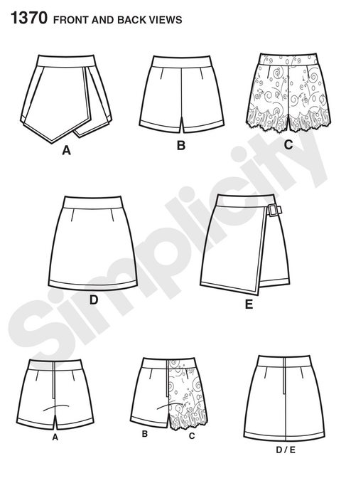 Simplicity Pattern 1370 Misses' Shorts, Skirt & 'skort' from Jaycotts Sewing Supplies