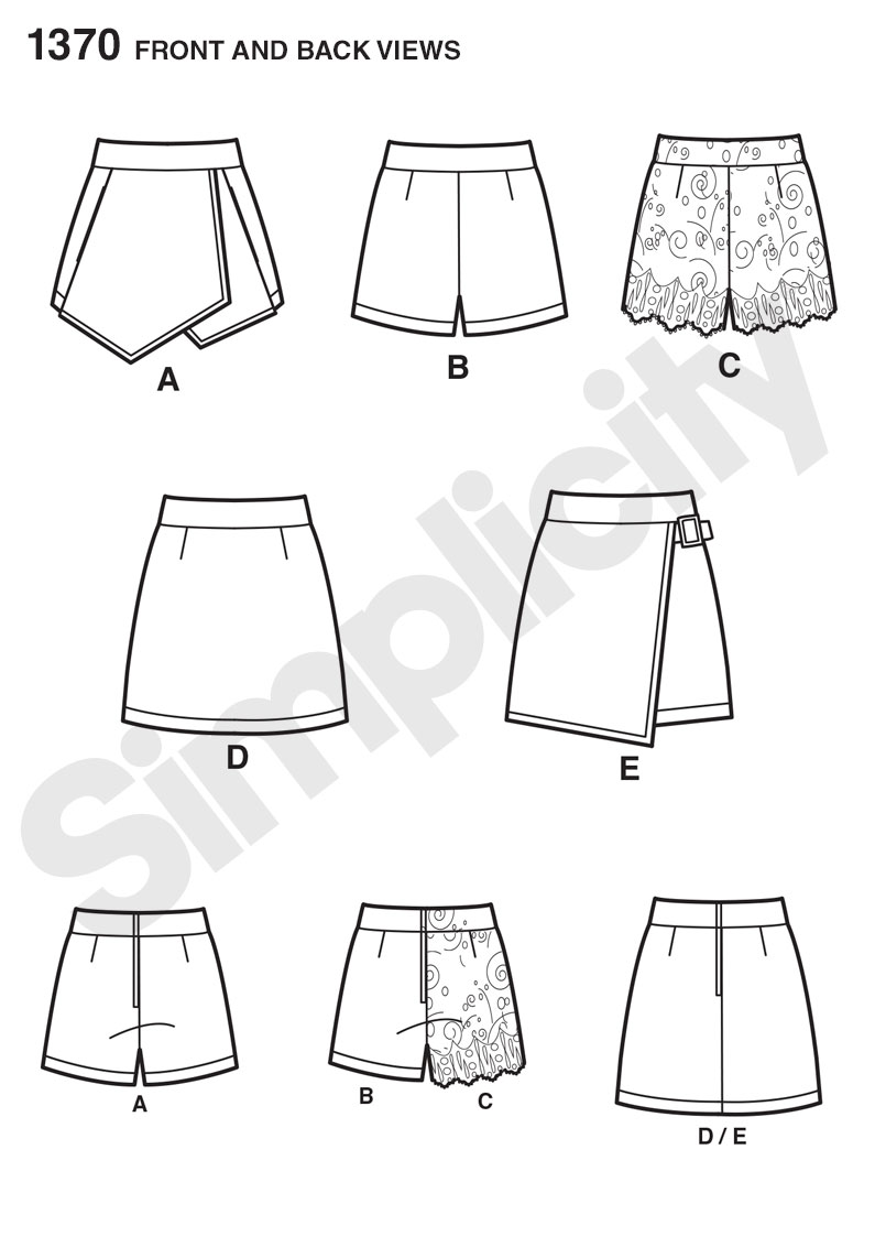 Simplicity Pattern 1370 Misses' Shorts, Skirt & 'skort' from Jaycotts Sewing Supplies
