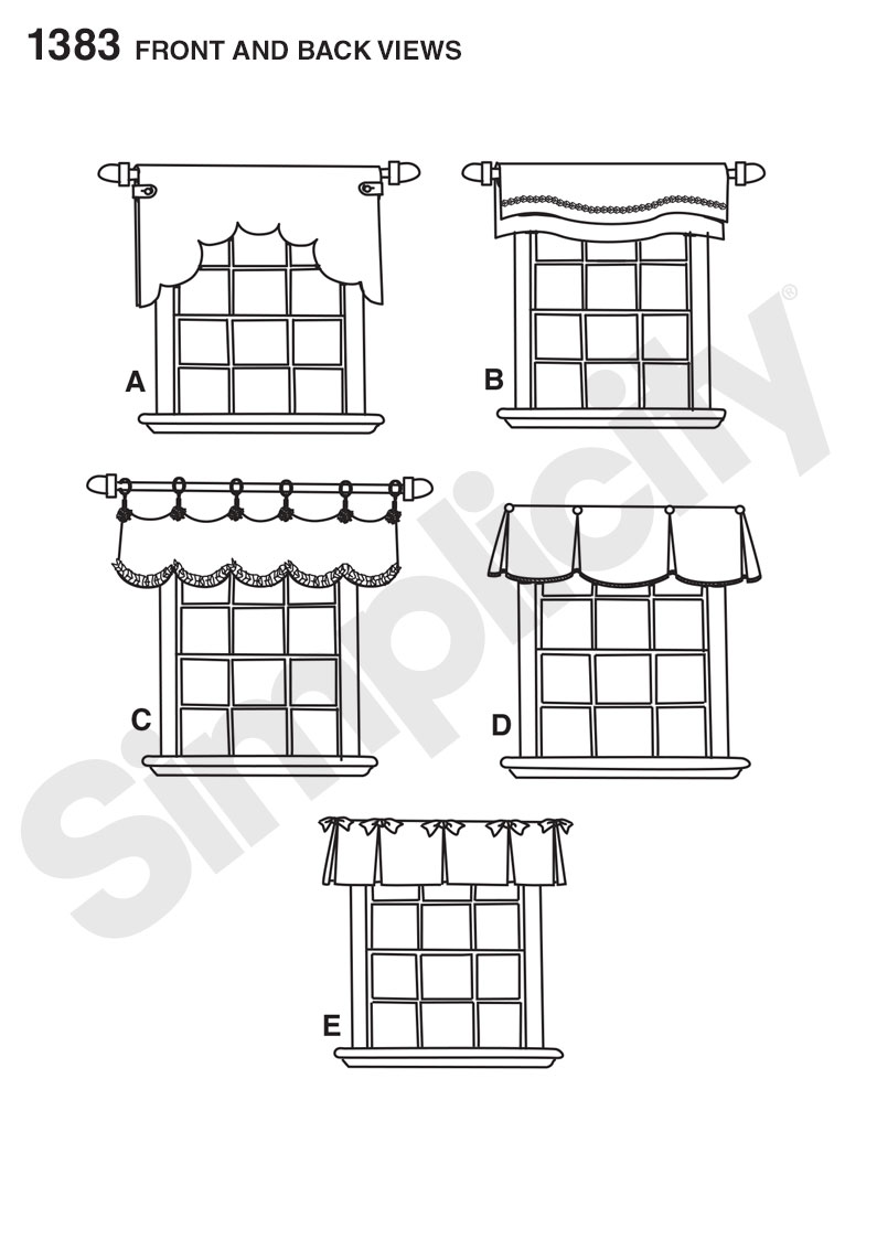 Simplicity Pattern 1383 Valances for 36" to 40" Wide Windows from Jaycotts Sewing Supplies