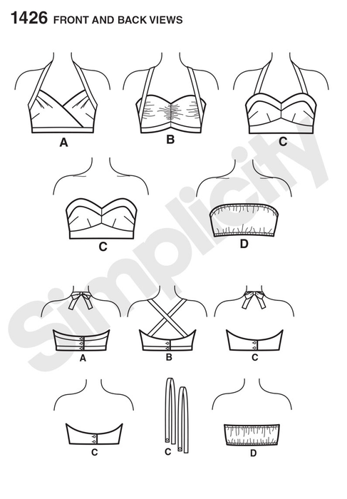 Simplicity Pattern 1426 Misses' Vintage 1950's Bra Tops from Jaycotts Sewing Supplies