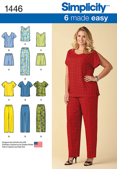 Simplicity Pattern 1446 Six Made Easy Pull on Tops & Pants or Shorts for Plus Size from Jaycotts Sewing Supplies