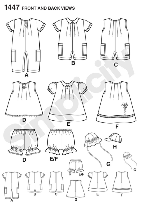 Simplicity Pattern 1447 Babies' Romper, Dress, Top, Panties & Hats from Jaycotts Sewing Supplies