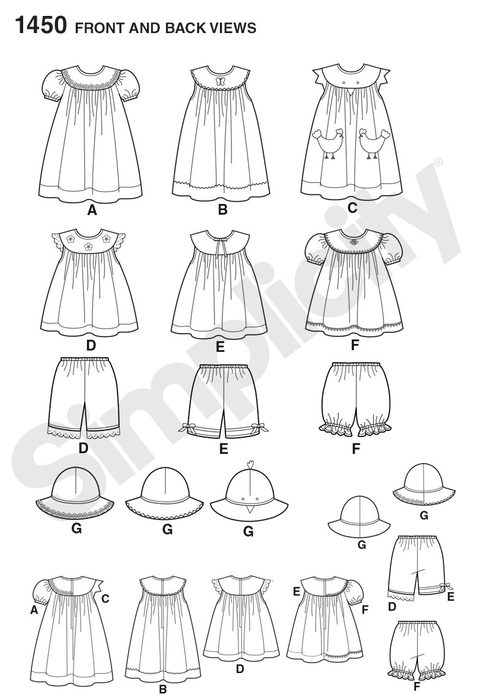 Simplicity Pattern 1450 Toddlers' Dress, Top, Panties & Hat from Jaycotts Sewing Supplies