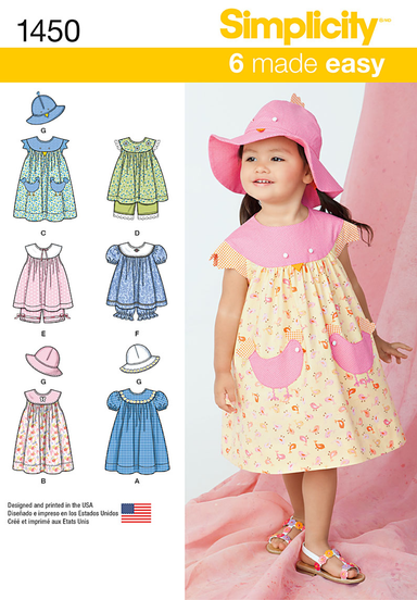Simplicity Pattern 1450 Toddlers' Dress, Top, Panties & Hat from Jaycotts Sewing Supplies