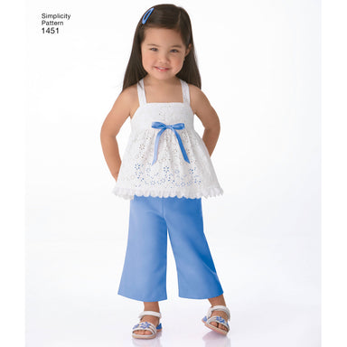 Simplicity Pattern 1451 Toddlers' Dresses, Top, Cropped Pants and Shorts from Jaycotts Sewing Supplies