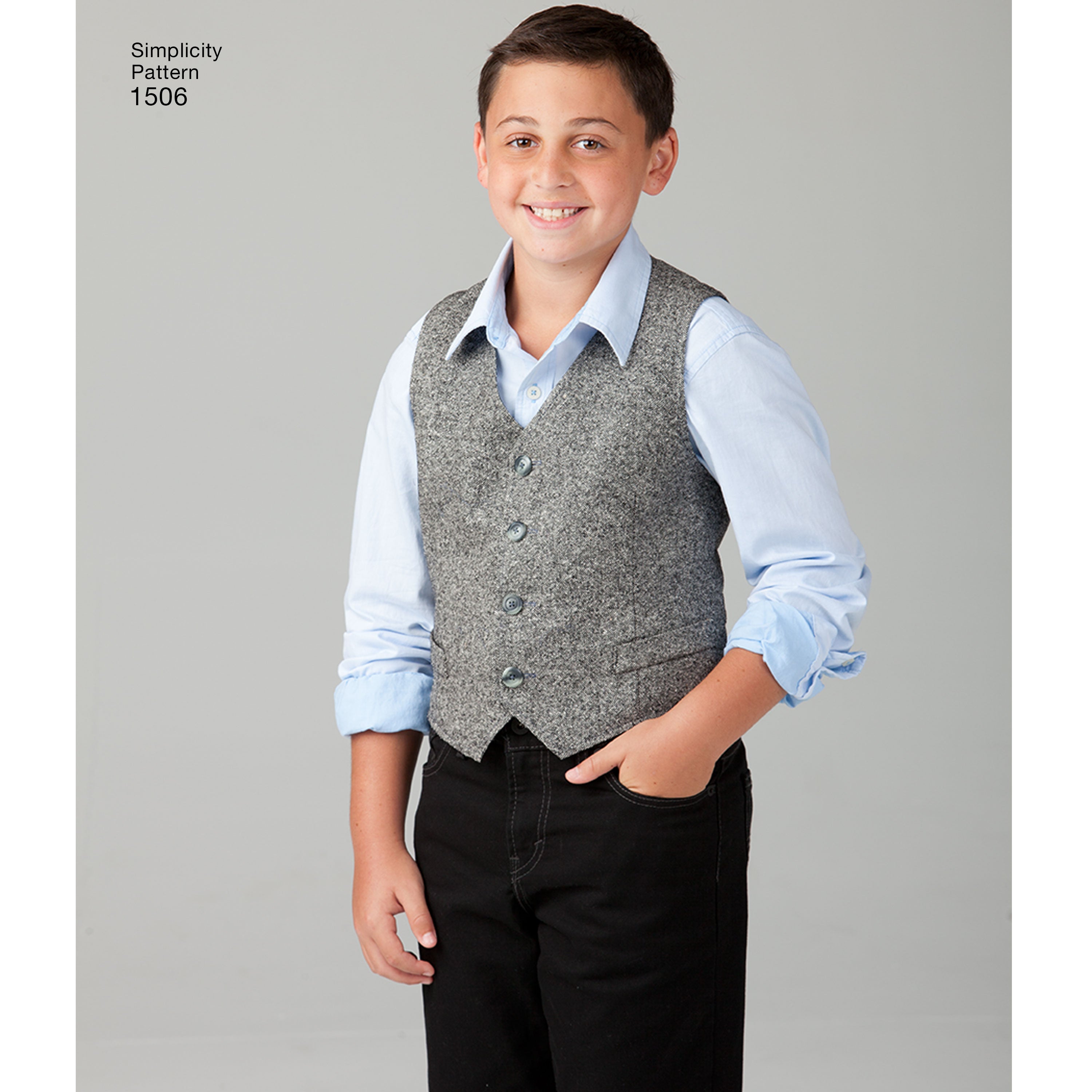 Simplicity Pattern 1506 Boy's and big and tall men's waistcoat pattern from Jaycotts Sewing Supplies