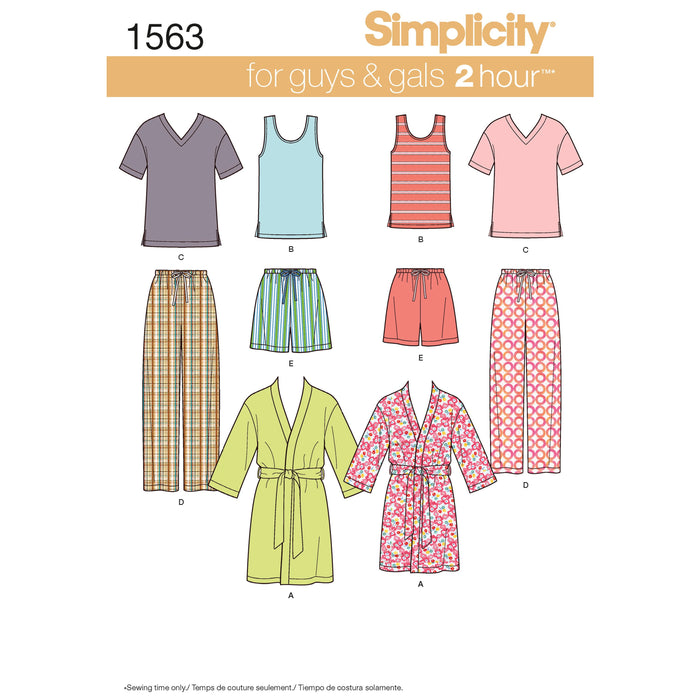 Simplicity Pattern 1563 Misses', men's teens' sleepwear from Jaycotts Sewing Supplies