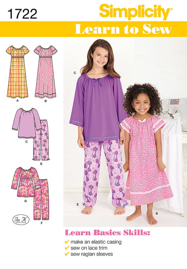 Simplicity Pattern 1722  Child's and girls' lounge dress top from Jaycotts Sewing Supplies