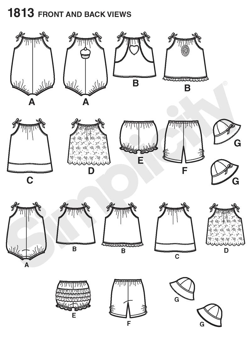 Simplicity Pattern 1813 Babies' romper, dress, top, pants from Jaycotts Sewing Supplies