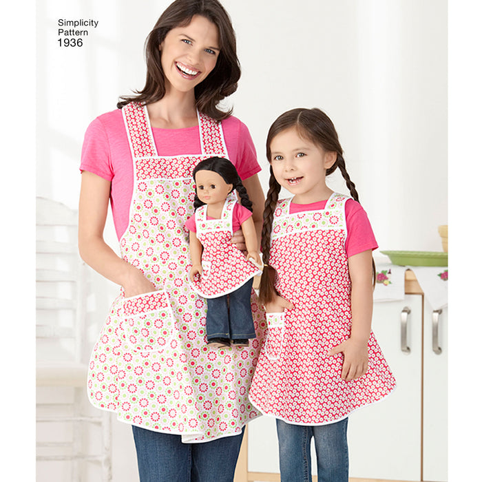 Simplicity Pattern 1936 Aprons for Child's, Misses' and Dolls + Stocking Ornament from Jaycotts Sewing Supplies