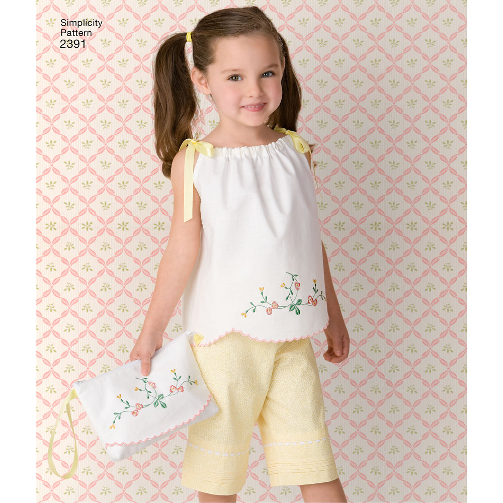 Simplicity Pattern 2391 Child's Pillowcase Dress, Tops, Pants, and Bag from Jaycotts Sewing Supplies