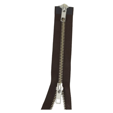 YKK Two Way Open End Zip with silver teeth - BROWN from Jaycotts Sewing Supplies