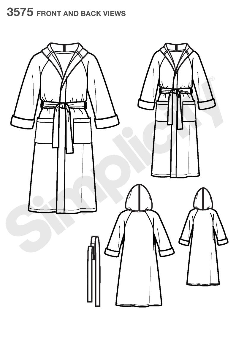 Simplicity Pattern 3575 Unisex Child, Teen and Adult Robe. from Jaycotts Sewing Supplies