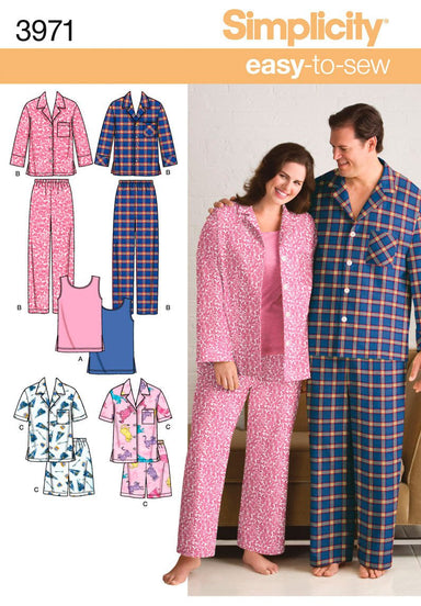Simplicity 3971 unisex pyjamas and knit tank top. from Jaycotts Sewing Supplies