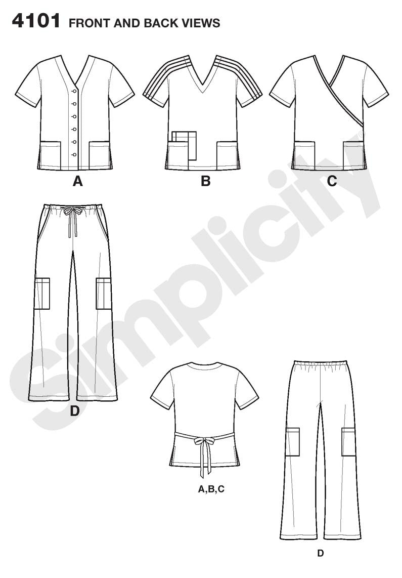 Simplicity 4101  Unisex Uniform: Scrubs pattern from Jaycotts Sewing Supplies