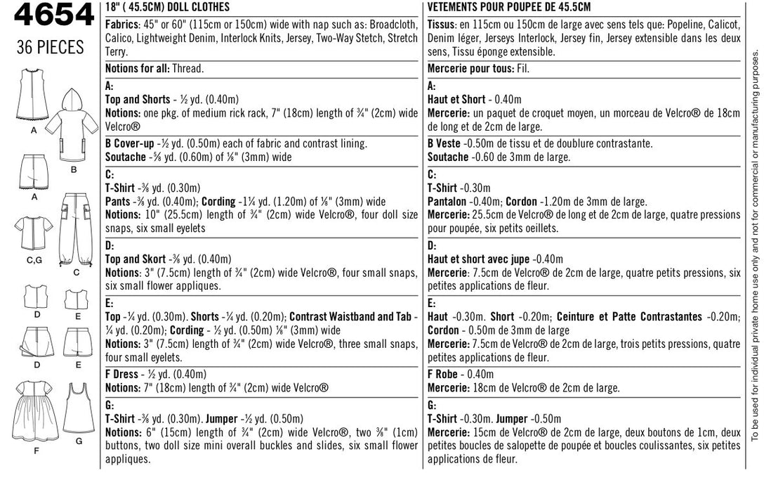Simplicity Pattern 4654 18" Doll Clothes from Jaycotts Sewing Supplies