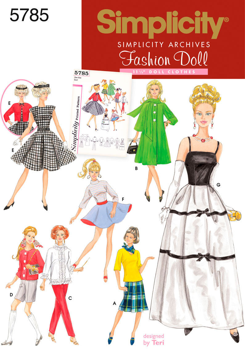 Simplicity Pattern 5785 Wardrobe for 11Â½" Fashion Dolls from Jaycotts Sewing Supplies