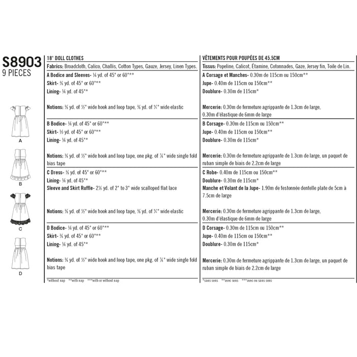 Simplicity Pattern 8903 Dresses for 18inch (45.5cm) dolls.' from Jaycotts Sewing Supplies