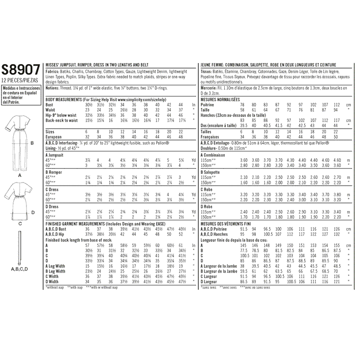 Simplicity Pattern  8907 Misses' Jumpsuit, Romper, Dresses from Jaycotts Sewing Supplies