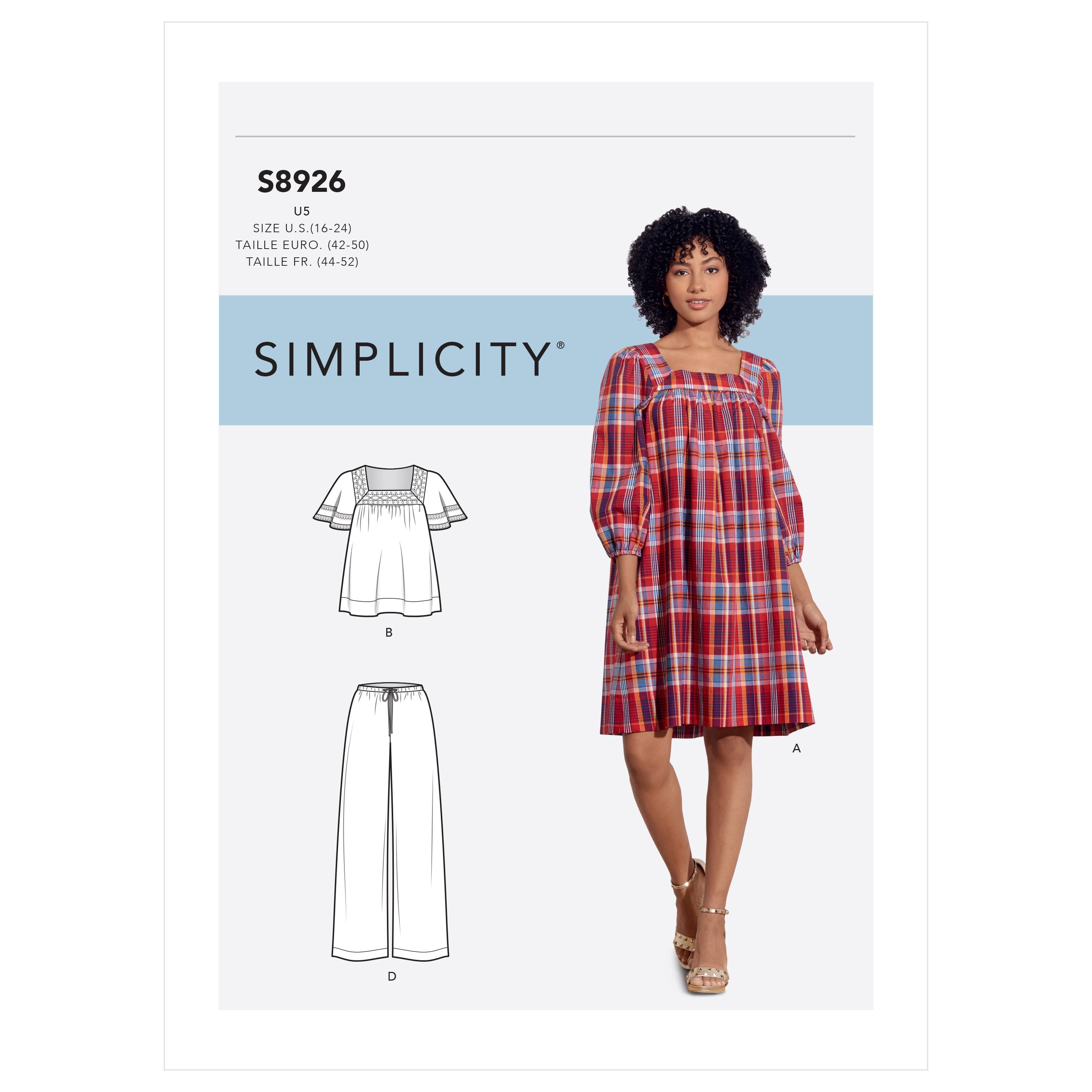 Simplicity Sewing Pattern S8926 Dress, Tops and Pants from Jaycotts Sewing Supplies