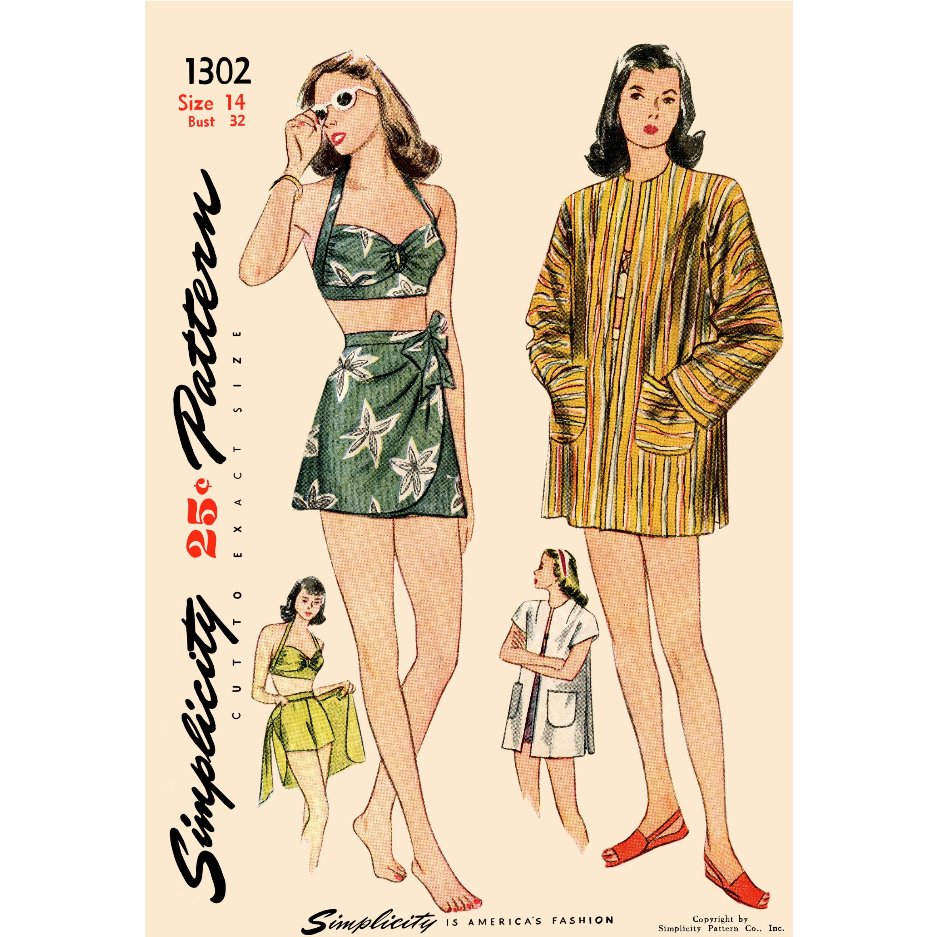 Simplicity Pattern  8932 1940s vintage bikini top with straps from Jaycotts Sewing Supplies