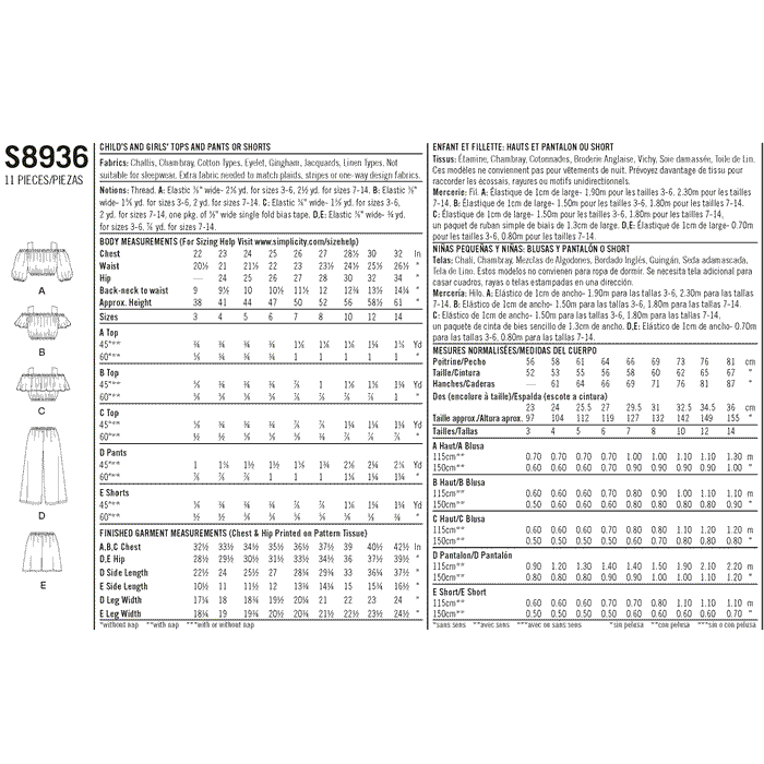 Simplicity Pattern 8936 Girl's Tops, Pants and Shorts from Jaycotts Sewing Supplies