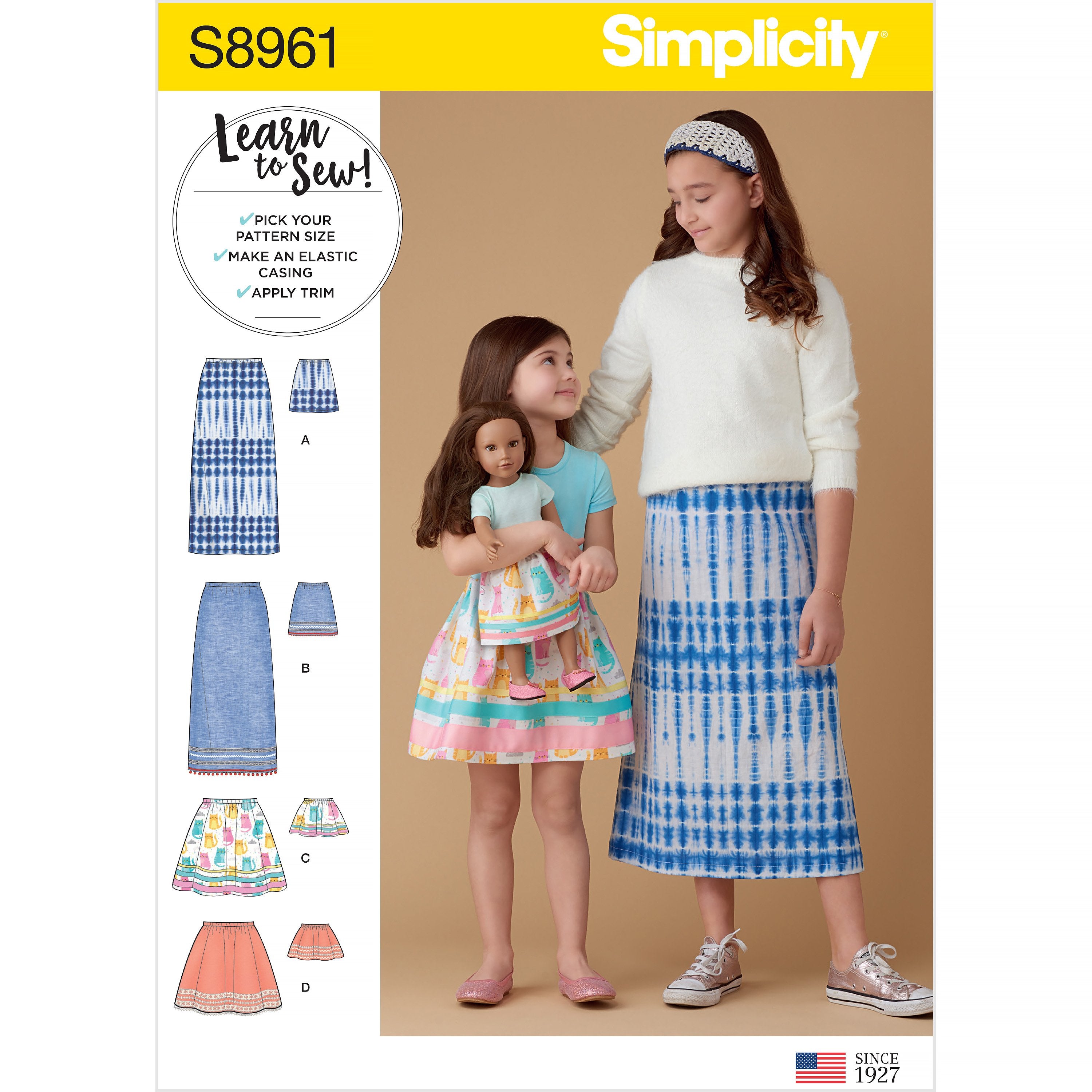 Simplicity Sewing Pattern 8961 Girls', and Dolls' Skirts from Jaycotts Sewing Supplies