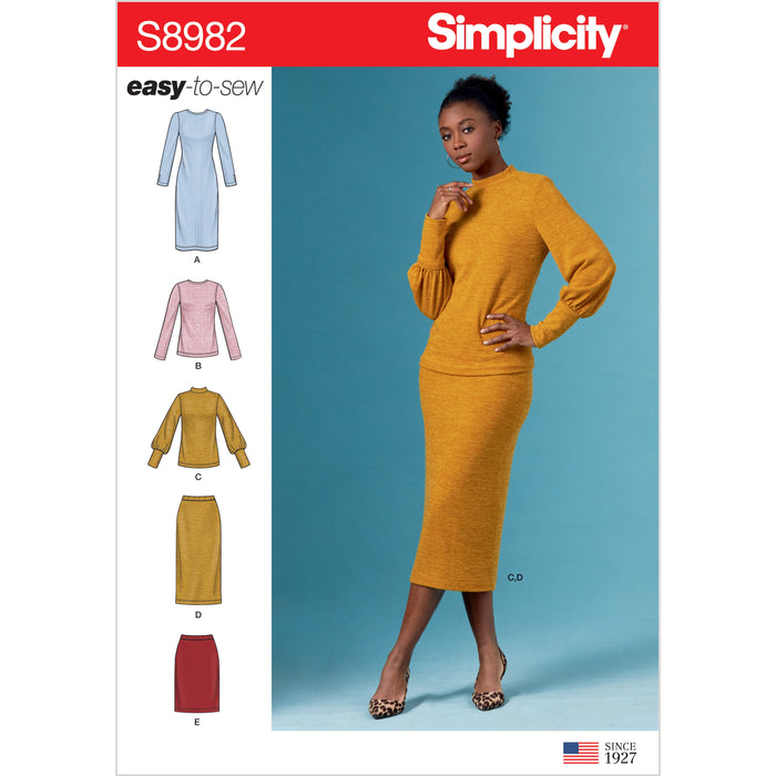 Simplicity Sewing Pattern 8982 Knit Dress, Tops, Skirts from Jaycotts Sewing Supplies