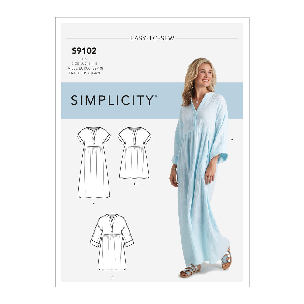 Simplicity Sewing Pattern S9102 Caftan and Dresses from Jaycotts Sewing Supplies