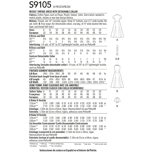 Simplicity Pattern 9105  Vintage Dress With Detachable Collar from Jaycotts Sewing Supplies