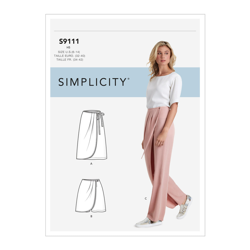 Simplicity Sewing Pattern S9111  Faux Wrap Pants, Skirt and Shorts from Jaycotts Sewing Supplies