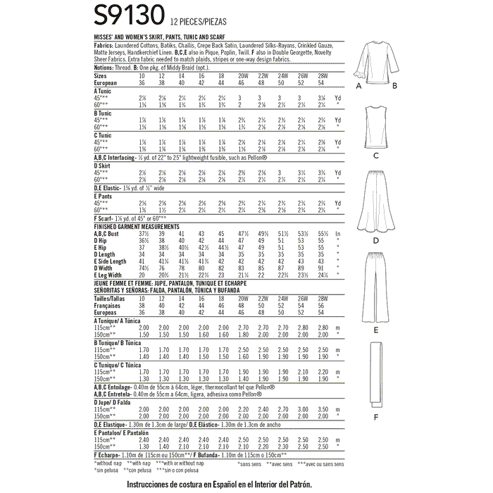 Simplicity Sewing Pattern S9130 Misses / Women's Tops and Bottoms from Jaycotts Sewing Supplies
