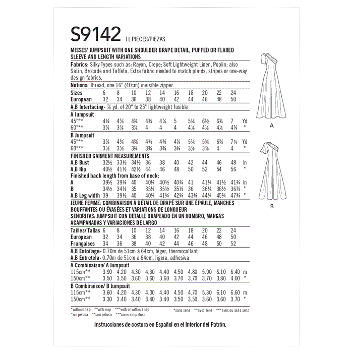 Simplicity Sewing Pattern 9142 Jumpsuit With One Shoulder Drape from Jaycotts Sewing Supplies