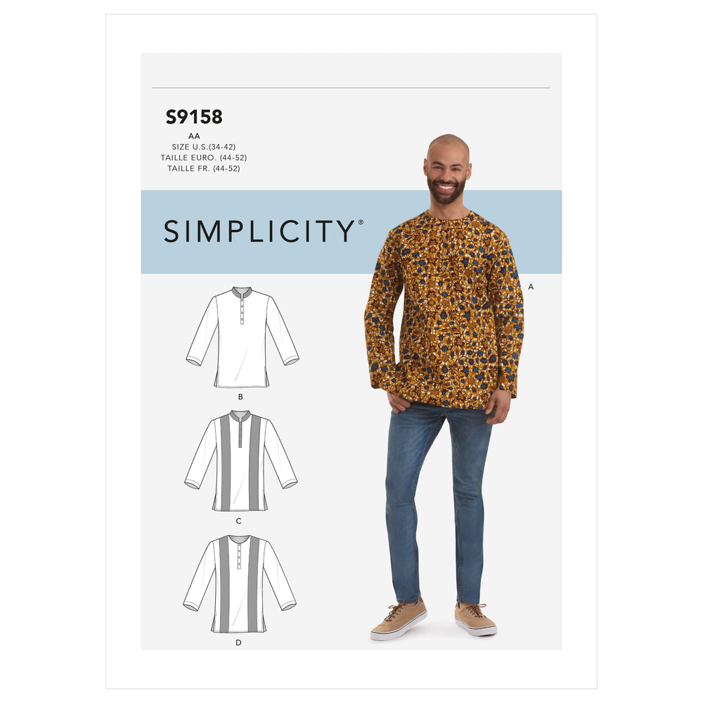 Simplicity 9158 Men's Half Buttoned Shirts Pattern from Jaycotts Sewing Supplies