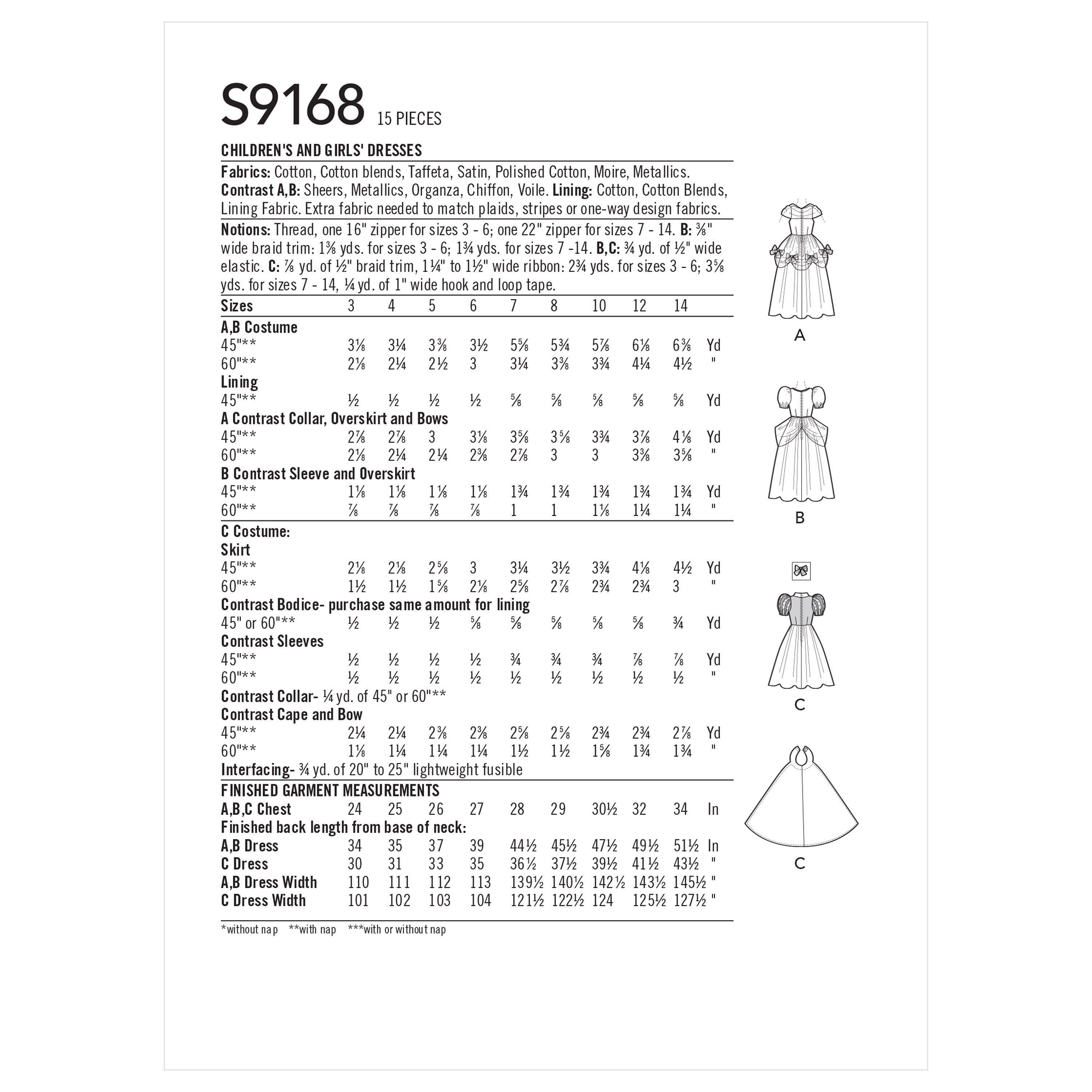 Simplicity 9168 Girls' Princess Costumes Pattern from Jaycotts Sewing Supplies