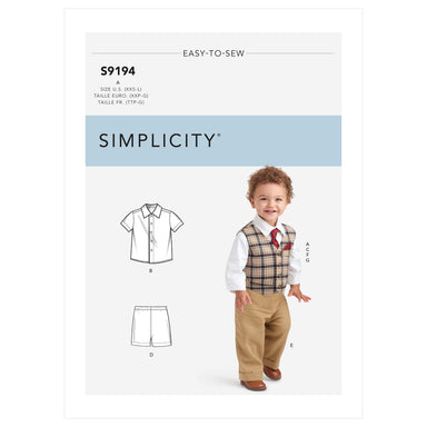 Simplicity pattern 9194 Infants' Shirt, Shorts, Trousers and waiscoat from Jaycotts Sewing Supplies